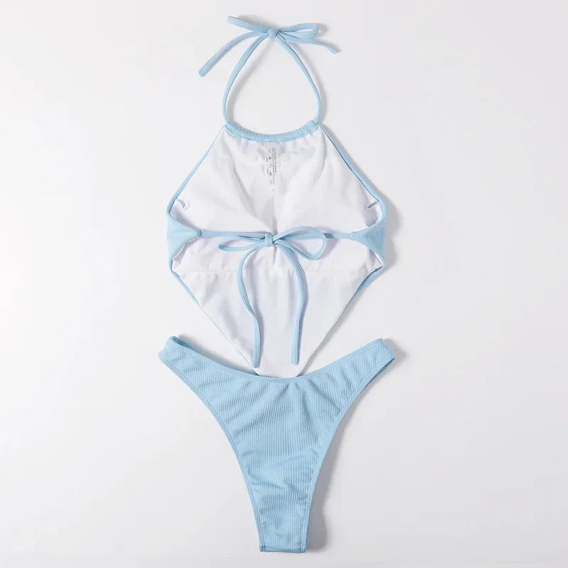 light blue Halter Bandana Bikinis Sets micro Thong sexy Swimsuit Women Swimwear Backless high cut Bathing Suit Bikini 2026 Mujer
