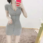 South Korea 2023 New Spring/Summer Dress Small Sexy Slim Fit Temperament Tight Short Sleeve Slim Wrap Hip Short Dress IDEI