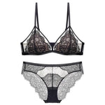 Sexy Lace Mesh Wireless Bra SetBra Soft Triangle Cup Bralette Panties Set Thin Lined Transparent Set Underwear Women Lingerie