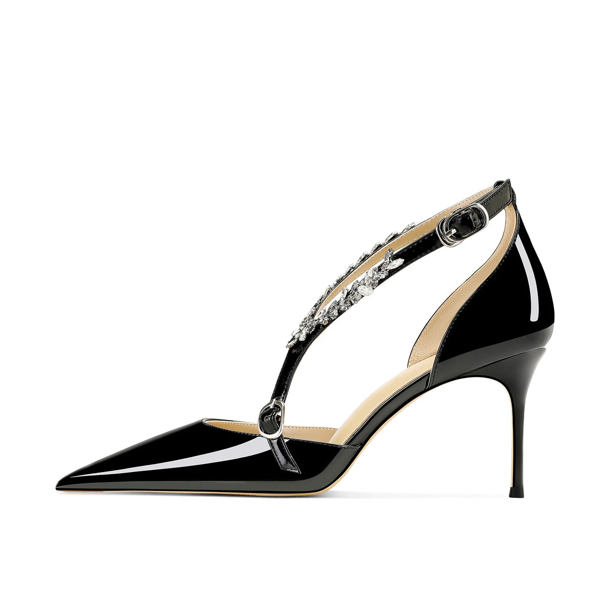 Rhinestone High Heels 2025 Summer Versatile Pointed Heel One-word Buckle Bag Head Sandals Women Black Strap High Heel Sandals 45