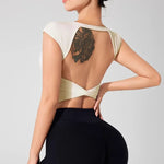Women's Backless Fitness Clothes with Fixed Chest Pad Beautiful Top Short Sleeve Dance SportT-Shirt Yoga Wear