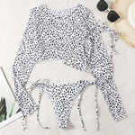S- XXL Leopard Printed Long Sleeve Bikini Women Swimwear Female Swimsuit Three-piece Bikini set Bather Bathing Suit Swim V3193SW