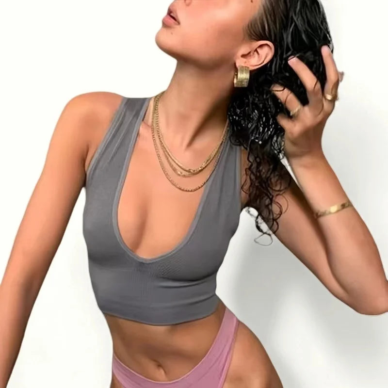 Women Crop Top Sports Bras Sexy Tank Top Female Seamless Underwear V-Neck Camisole Sexy Lingerie Solid Color Vest Top M-XL