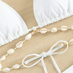 Sexy White Shell String Halter Triangle Bikini Set Women Swimwear Micro Thong Swimsuit Bathing Suit Mini Bikinis 2026 Mujer Swim