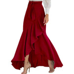 Irregular Ruffle Hem Sexy Skirt For Women Elegant Summer Wrapped Hip Fishtail Skirt High Waistband Solid Color Flowy Skirt