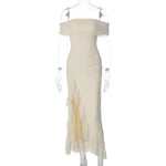 FDYOUI Elegant Slash Neck Ruffles High Slit Long Party Dresses for Women 2026 Summer Sleeveless Bodycon Evening Dress Lady Gowns