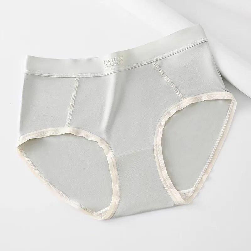 Simple Versatile Color Contrast Ladies Mid Waist Skin Friendly Panties Summer Breathable Cotton Crotch Soft Comfortable Briefs