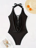 ZTVitality Sexy Solid Backless One Piece Swimsuit 2025 New Arrival Halter V Neck Padded Bra Swimwear Women Summer Bathing Suit