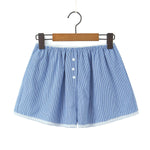 New French Style Lazy Loose Home Casual Button Lace Stripe Shorts For Woman Casual Elegant Fashion Style Pure Desire Casual QRCF