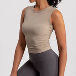 Women's Summer Nude I-Shaped Yoga Sports Vest Slimming Quick Dry Pleated Top for Fitness And Sports Activity