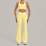 Breathable Stretch Yoga Sets Women Quick Drying Shockproof Sports Bra High Waist Bell Bottom Pants Gym Two-piece Fitness Suit