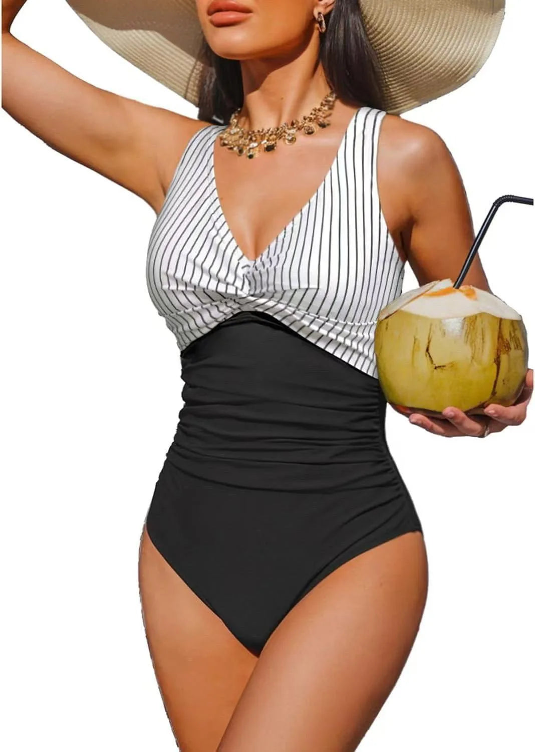 S - XXL Twist Front V Neck Female Swimwear One Piece Swimsuit Women Slim Monokini Backless Bathing Suit Swim Beachwear Bodysuit