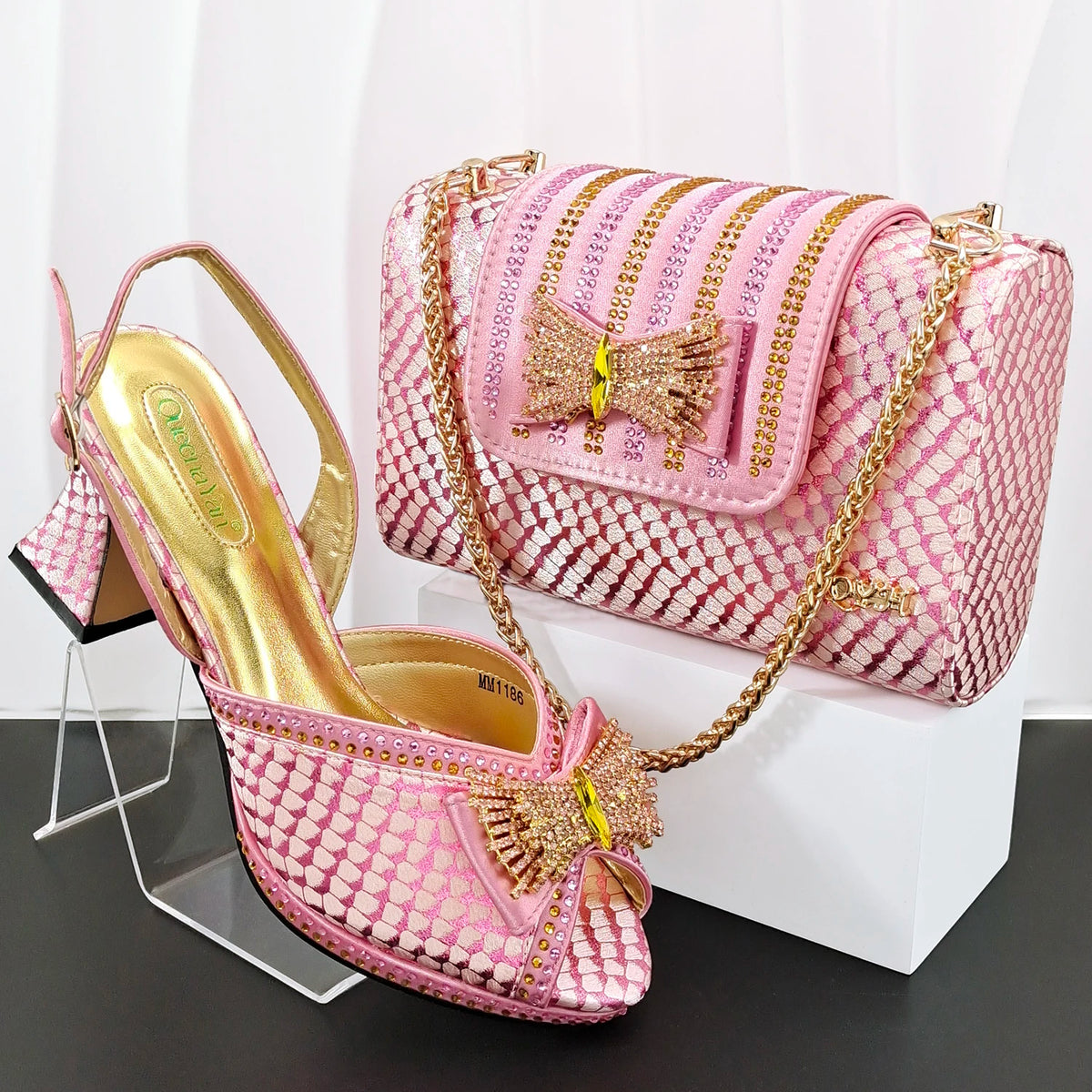 Doershow Italian Shoes And Bag Sets For Evening Party With Stones Italian Leather Handbags Match Bags! HB1-1