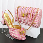 Doershow Italian Shoes And Bag Sets For Evening Party With Stones Italian Leather Handbags Match Bags! HB1-1