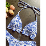 Sexy Flowers Printed Halter Brazilian Bikini Female Swimsuit Women Swimwear Two-Pieces Bikini Set Bather Bathing Suit Swim V6070