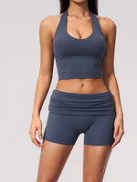 2PCS Yoga Set Women V-neck Cross Neck Shock-absorbing Sports Vest Workout Pleate Flip High Waist Shorts Gym Runing Fitness Suits