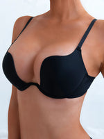 Women's Essentials Deep U Multi-Way Push Up Convertible Low Cut Plunge Bra Underwire T Shirt Bra Add One Cup