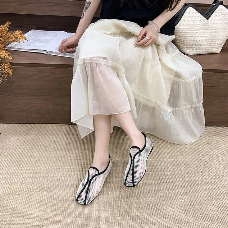 Soft Sole Super Soft 2026 Hollow-out Mesh Summer Slip-on Flat Square-toeShoes for Women