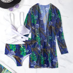 2025 Three Pieces Bikini Set Cover Up Swimwear Women Swimsuit Print Long Sleeve Push Up Bathing Suit Beachwear Swimming Biquini