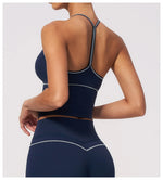 Summer Back I Shaped Sports Bra Sexy Deep V Neck Contrast Color Slimming Yoga Tank Top Outdoor Workout Fitness Gym Running Vest