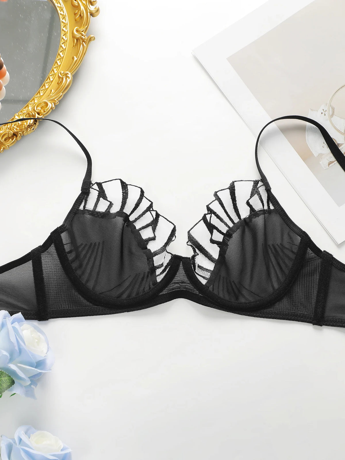 New Design High-Quality Lingerie Set With Sexy butterfly Line Mesh Plicing Women's Underwear Push Up Bra 2 Pieces YS2417
