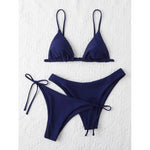 Sexy 3 Piece Bikini Set Women Solid Blue Purple Push Up Bandage Triangle Swimsuit Brazilian Beach Bathing Suit Swumwear Biquini