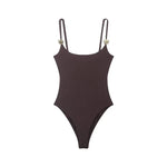 Black And Brown Spaghetti Strap Bodysuits With Rose Gold Button Decor Elegant Slim Fit Shapewear For Women Nightclub Wear 4UMT