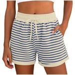 Y2k Cute Contrast Color Elastic High Waist Striped Shorts Women Drawstring Summer Shorts With Pockets Loose Fit Ribbed Shorts