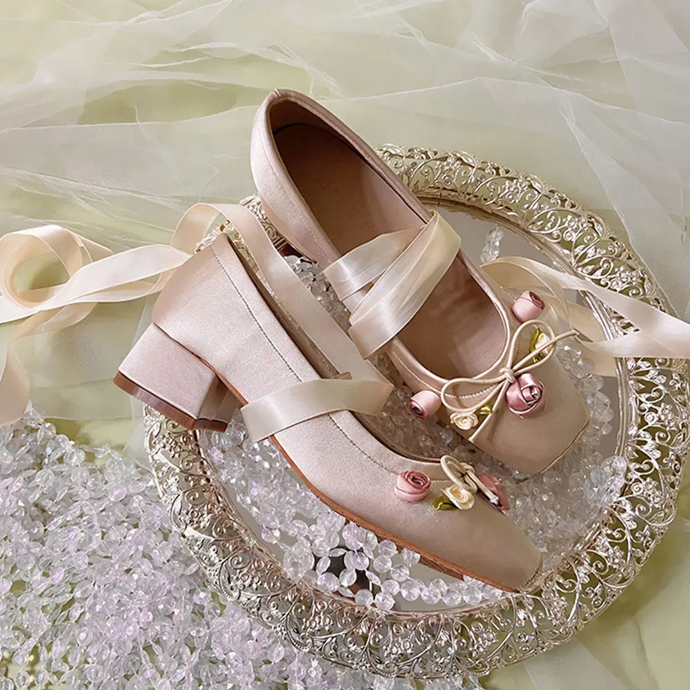 2025 Summer Cute Square Toe Ballet Flats Shoes Women with Riband Sweet Satin Slip On Comfortable sole Office Lady Daily Shoes