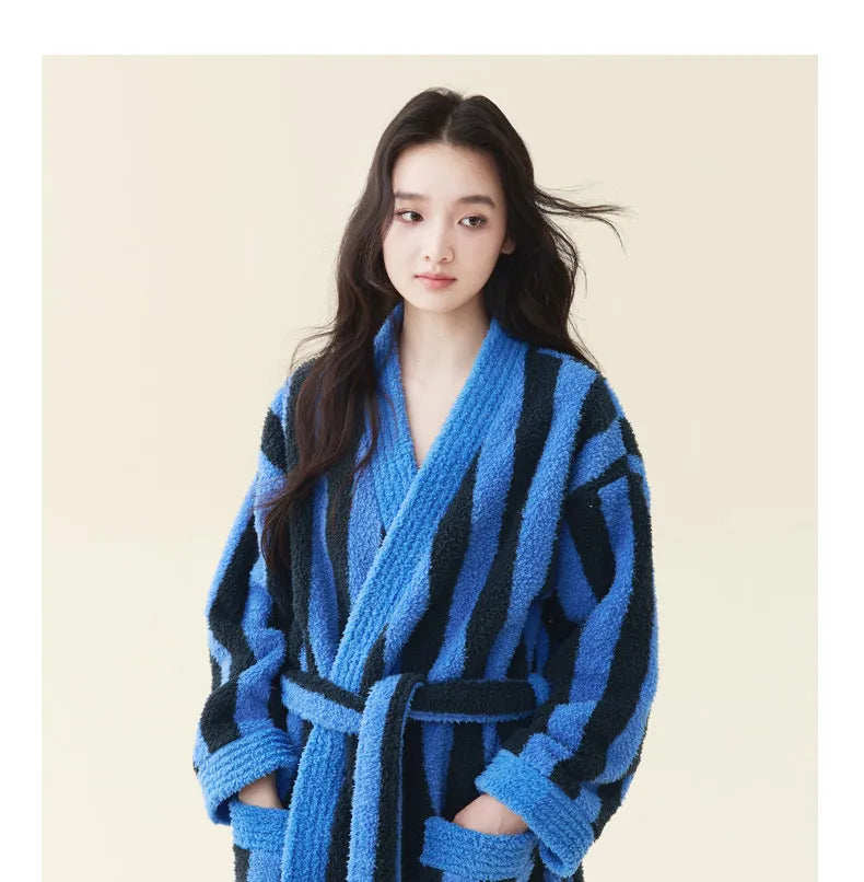Ladies Thick Coral Fleece Extra Long Bathrobe Couple Sleepwear Set Warm Winter Dressing Gown Soft Loose Home Robe Loungewear
