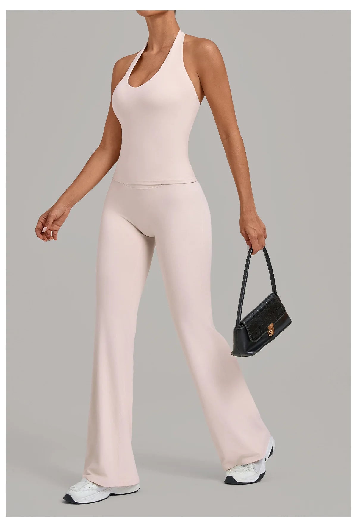 2PCS Yoga Suit Women Hanging Neck Slim Sports Tank Top Gym Tracksuit Outwear High Waist Leggings Workout Fitness Running Sets