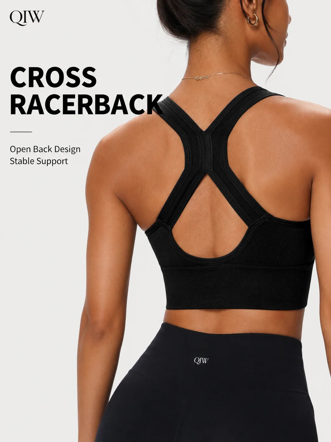 QIW Women's Zip Front Solid Color Sports Bra, Crisscross Back Wireless Bra, Removable Padded Comfort Everyday Workout Bra