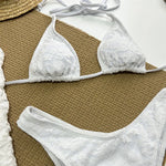 Sexy White Lace Halter String Triangle Bikinis Sets 3 Pieces Trousers Swimsuit Woman 2026 Holiday Swimwear Micro Bikini Thong