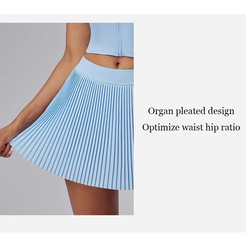 Women's Fitness Pants Skirt Accordion Pleated Design Anti-Light Leak Fake Two-Piece Set 2025 New Style