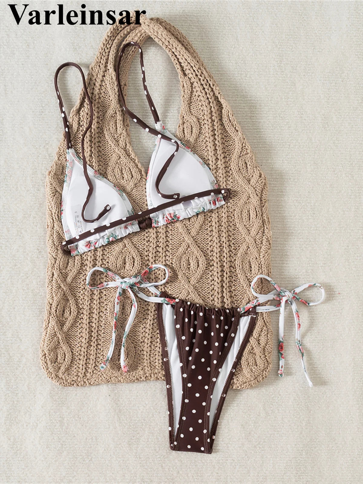New Floral Flowers Dots High Cut Leg Bikini Women Swimwear Female Swimsuit Two-pieces Bikini set Bather Bathing Suit Swim V6964