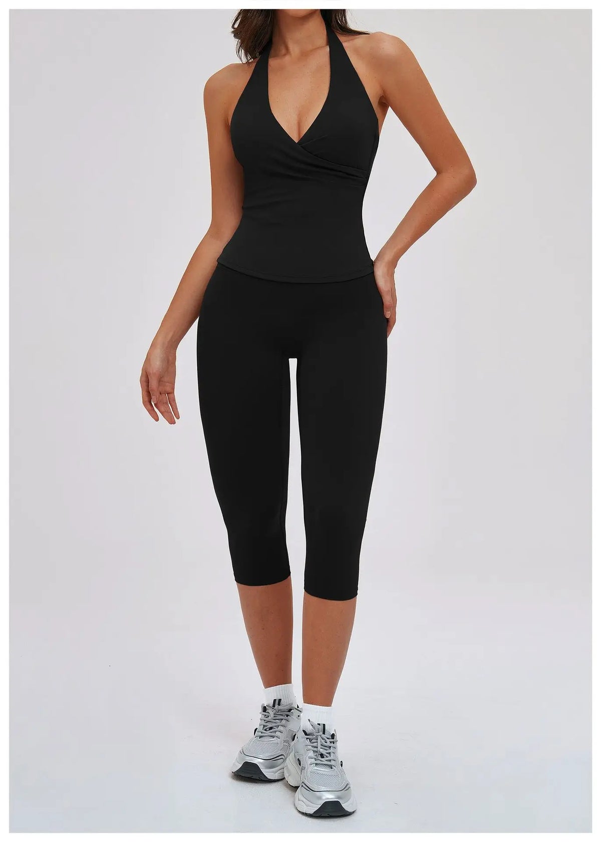 2PCS Workout Set Women Yoga Sets V Neck Cross Slim Sports Tank Top Athletic Wear Outdoor Tight High Waist Leggings Fitness Suits