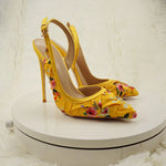 NoEnName_Null-Blue satin women's high heel sandals, dance, flowers, Silk patterned high-heeled shoes 12cmBanquet shoes