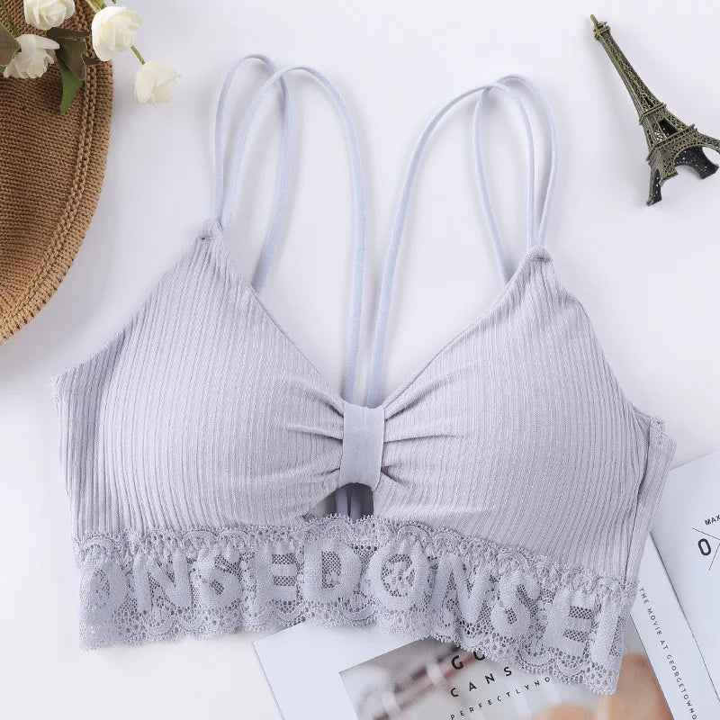 U Back Tank Top For Women Wireless Crop Top Lace Underwear Backless Bra Sexy Lingerie Padded Camisole