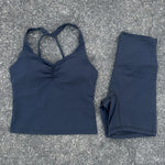 Women Gym Yoga Short Cycling Set Cross Back Gym Bra Tank Top +High Waist Cycling Short Leggings High Impact Shockproof Sportwear