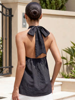 Women Loose Fit Halter Tops Solid Color Open Back Sleeveless Tie-up Vest Summer Daily Casual Elegant Blouse Streetwear