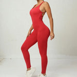 Seamless High-Waisted Peach Hip Yoga Jumpsuit for Women - Fast Drying Sweat-Wicking Tight Running Sports Jogging Gym Activewear