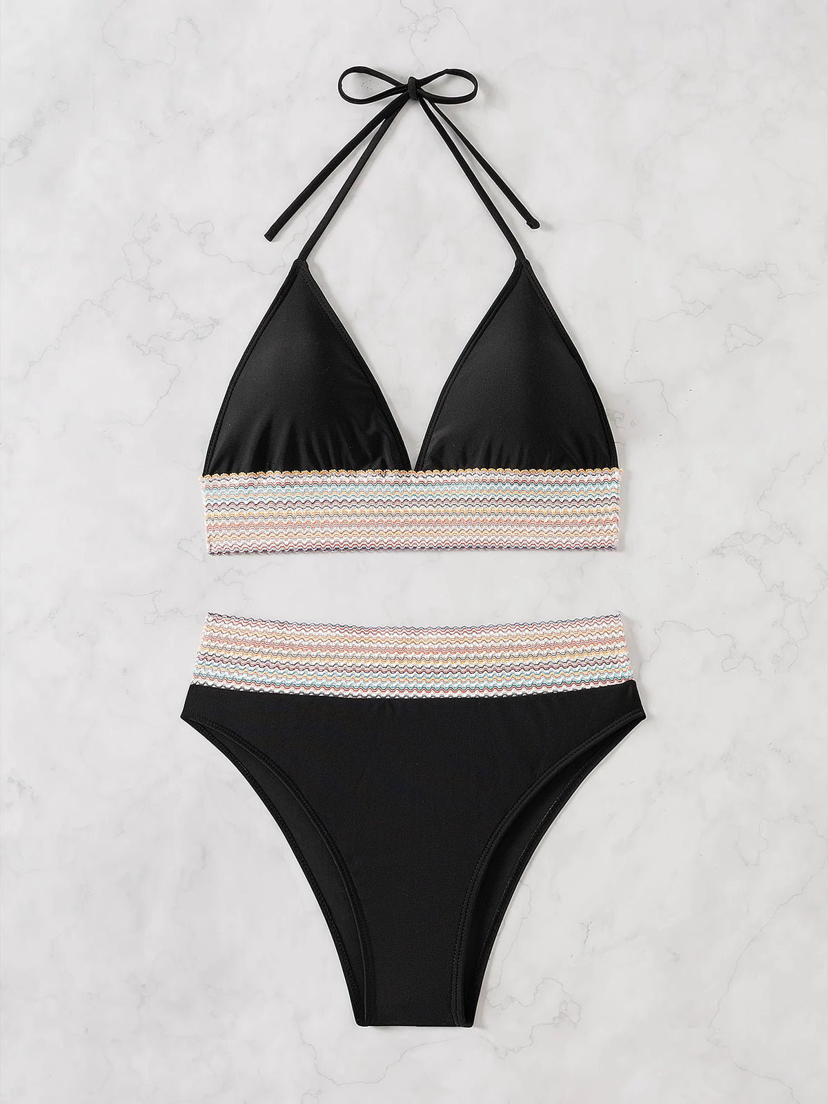 ZTVitality Sexy Patchwork 2 Piece Bikini Set Women's 2024 New Arrival Padded Bra Halter Backless Swimsuit Women Swimwear Summer
