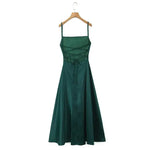Australian Women's Back-cross-strap Hollow-out Camisole Dress With Chest Pleats Slim-fit Waist And Long Skirt Pure Desire ZJBL