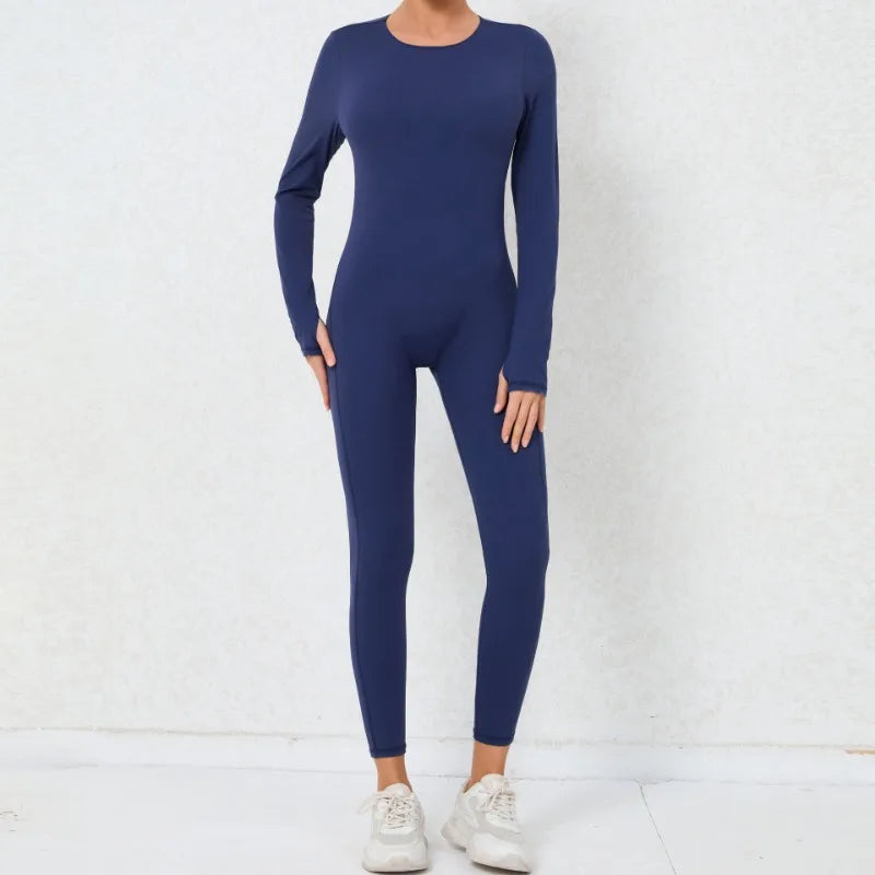 Women's Seamless Yoga Jumpsuits Backless Sexy Long-Sleeved One-Piece Butt-Lifting Gym Nude Feel Workout Gym Training Bodysuits