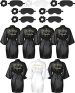 21 Pcs Women Birthday Party Robe Set Queen Squad Kimono Satin Bathrobes with Eye Mask and Scrunchie for Birthday
