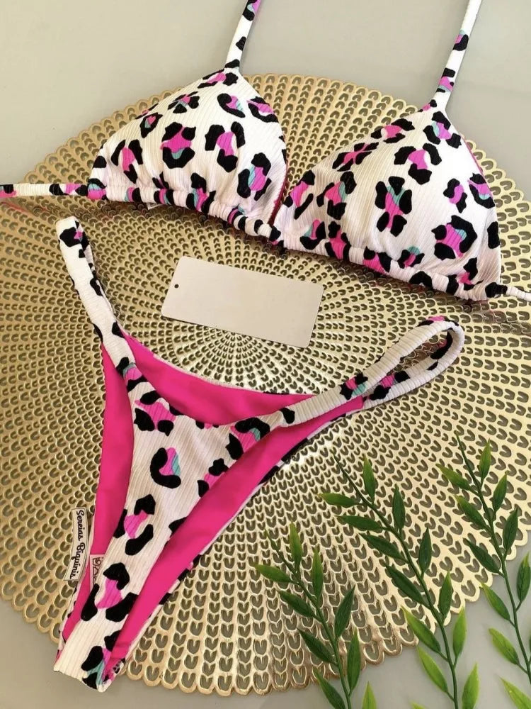 Swimwear Women CuteCherry Print Brazilian Thong Bikini Set Sexy Thong Swimsuit Two Pieces Bathing Suit Women 2023 Beach Wear