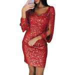 Bodycon Mini Dress Gown Mini Dress 2025 Party Dress Women Glitter V Neck Hollow Out Tassel Long Sleeve