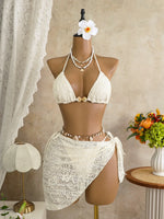 Vintage Pink Mesh Skirt 3 Piece Bikini Set Women Stone Strap Push Up Bra Triangle Swimsuit Holiday Bathing Suit Swimwear 2026