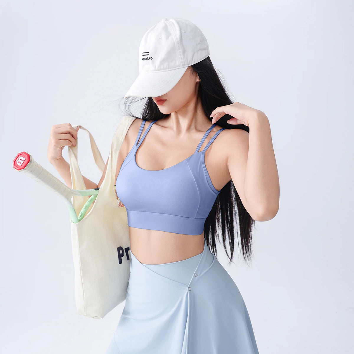 Women Fixed Cup Sports Bra Double Thin Strap Crisscross Back Wirefree Shockproof Yoga Fitness Back Closure Crop Top