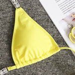 Luxury Rhinestone Bikini Women 2025 Sexy Orange Yellow Crystal Diamond Push Up Thong Swimsuit Beach Bathing Suit Tanga Swimwear